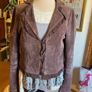 Ladies Vintage Boho Suede Leather “Black Rivet” Jacket Sz L